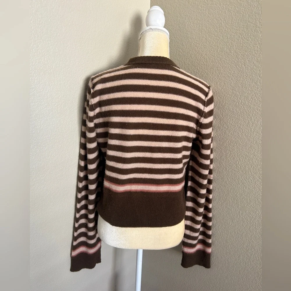 Free people 100 % cashmere Brown & Pink Striped Button Cardigan size L - Picture 8 of 8